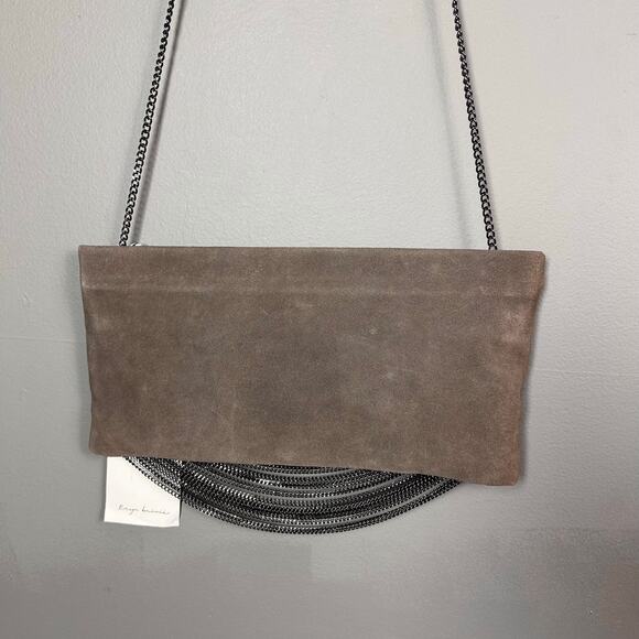 Revolve Eryn Brinie shoulder bag clutch suede chain drape NWT Moto gray Y2k - Picture 6 of 10